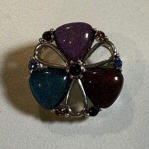 Colorful Flower Brooch Pin Goldstone Multicolor Rhinestone Fashion Jewelry